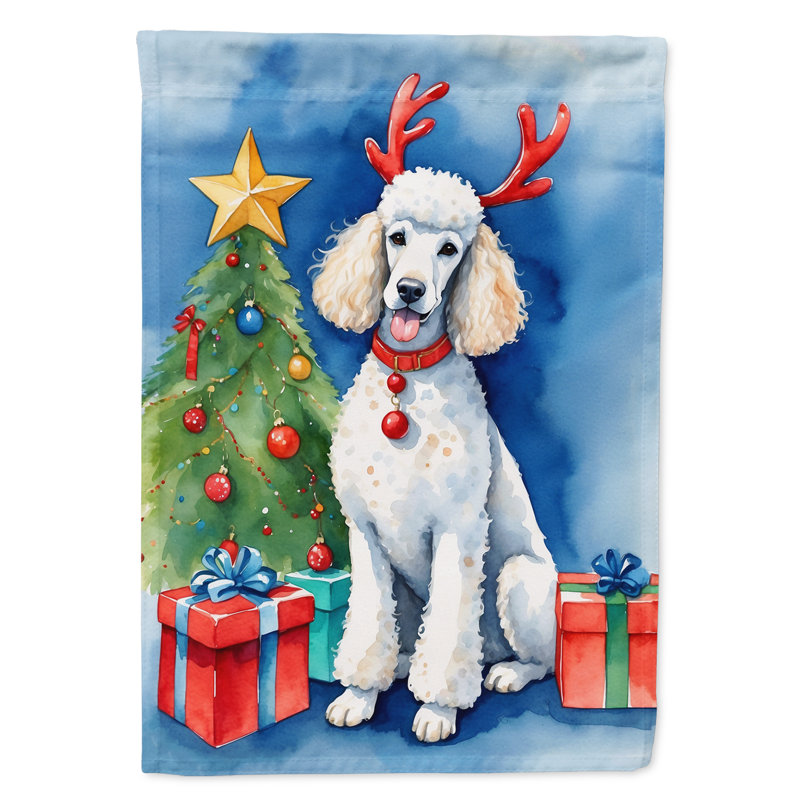 Drapeau de Noël maison de renne, Caniche standard blanc