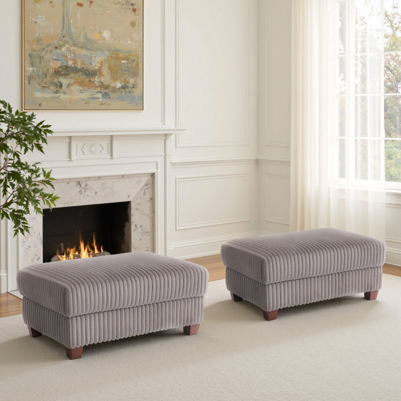 Modern Upholstered Faux Fur Square Ottoman(Set Of 2), Dark Camel