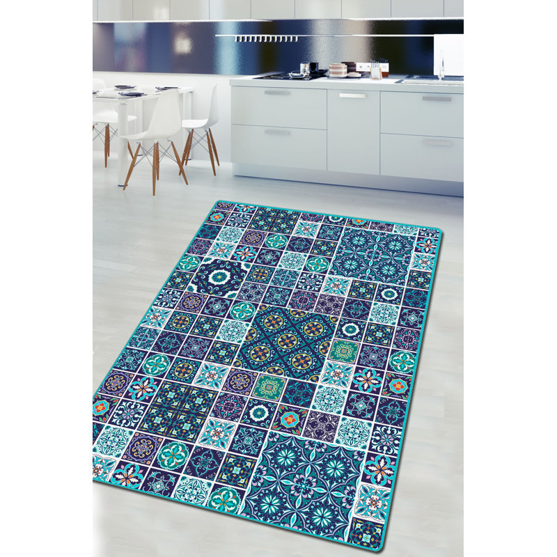 Durable Hall Carpet, 3.3 x 6.6 ft, Blue | 100% Polyester, 0.4 in Pile Height | Antibacterial, Non-Slip Underside, Machine Washable (30°C) | Ideal for Entryways, Living Rooms & Modern Decor
