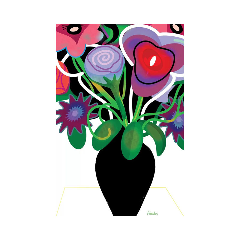 Vase avec fleurs par Charles Harker - peinture sur toile tendue, H 12 po x l 8 po x P 0,75 po