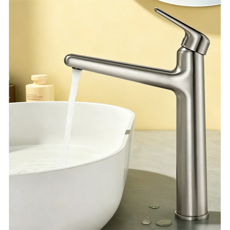 Robinet de salle de bain à poignée simple en laiton, Nickel brossé