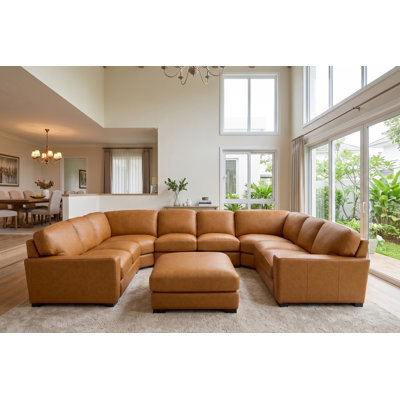 Canapé modulaire surdimensionné en forme de U en cuir véritable avec sièges profonds et conception modulaire