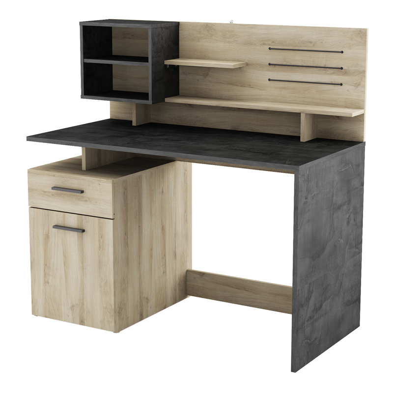 Senovio 122Cm Rectangle Writing Desk with Hutch Storage, Black;Oak