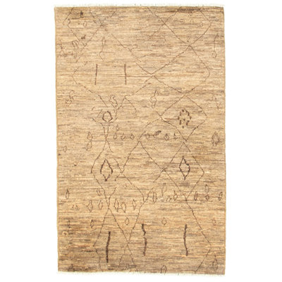 Tapis unique en laine noué à la main style marocain des années 2010 de 3 pi 9 po x 5 pi 10 po brun Fjodor