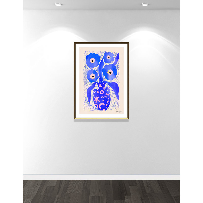 «Blue Flowers Matisse» par Bloom, L 30,75 po x H 42,75 po, Imprimé mat, Or classique