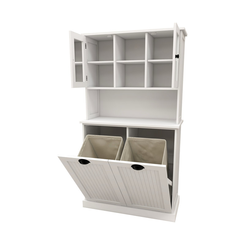 Armoire de buanderie avec deux compartiments - blanc et utilisateur - tablettes réglables, Blanc