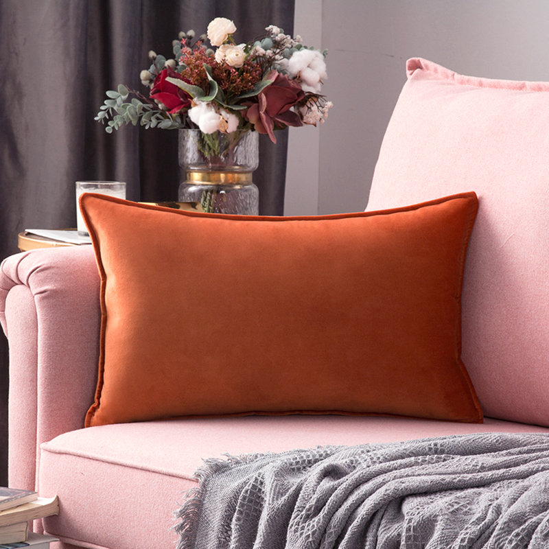  Housse et insert de coussin carré en velours, Rouille de cuivre, H 14 po x l 20 po x P 1 po