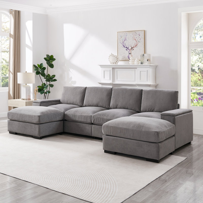 Canapé modulaire à assise profonde avec repose-pieds, canapé-lit en polyester Meubles rembourrés confortables pour salon, appartement, bureau