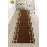 Custom Size Trellis Brown Bordered Design Anti Slip Low Profile Loop Pile Indoor Runner Rug Carpet