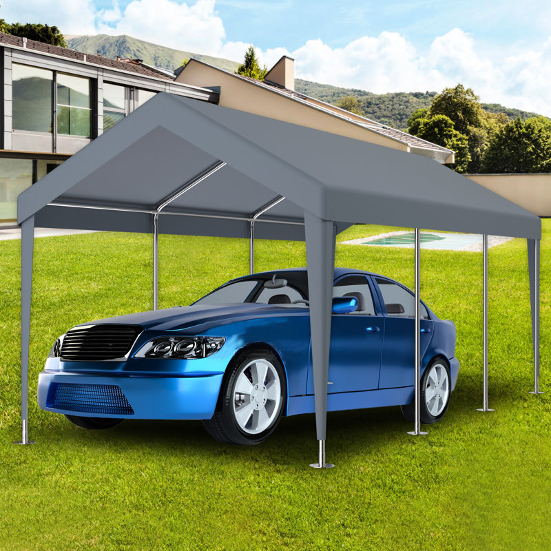 Abri d'auto 12 x 20 pi - imperméable et protégé. 76 boucles élastiques. Polypropylène gris. Installation rapide. Abri de garage polyvalent pour les événements extérieurs
