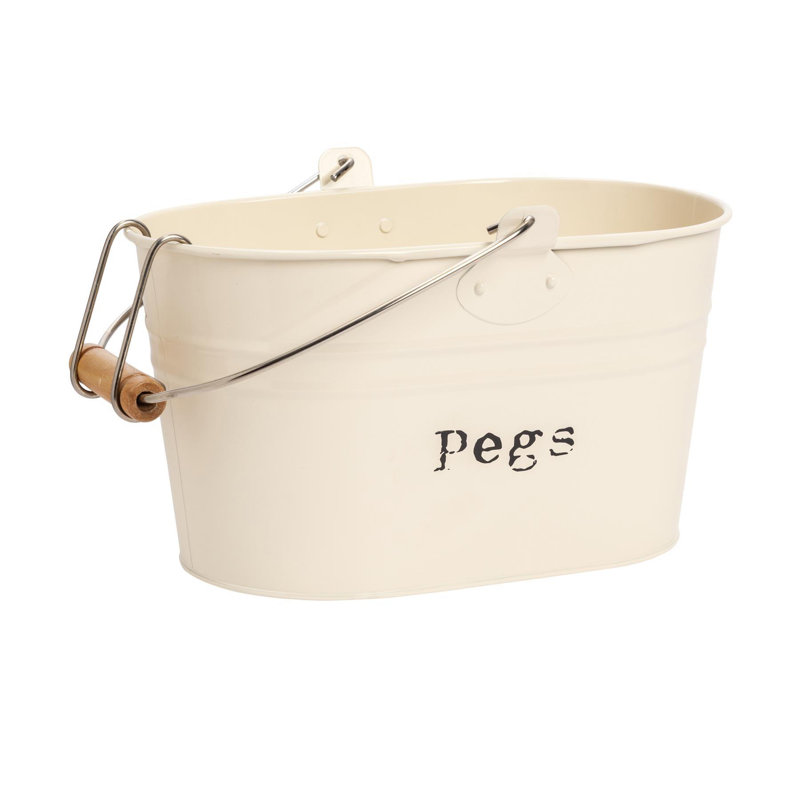 Harbour Housewares Vintage Metal Clothes Peg Bucket, Cream
