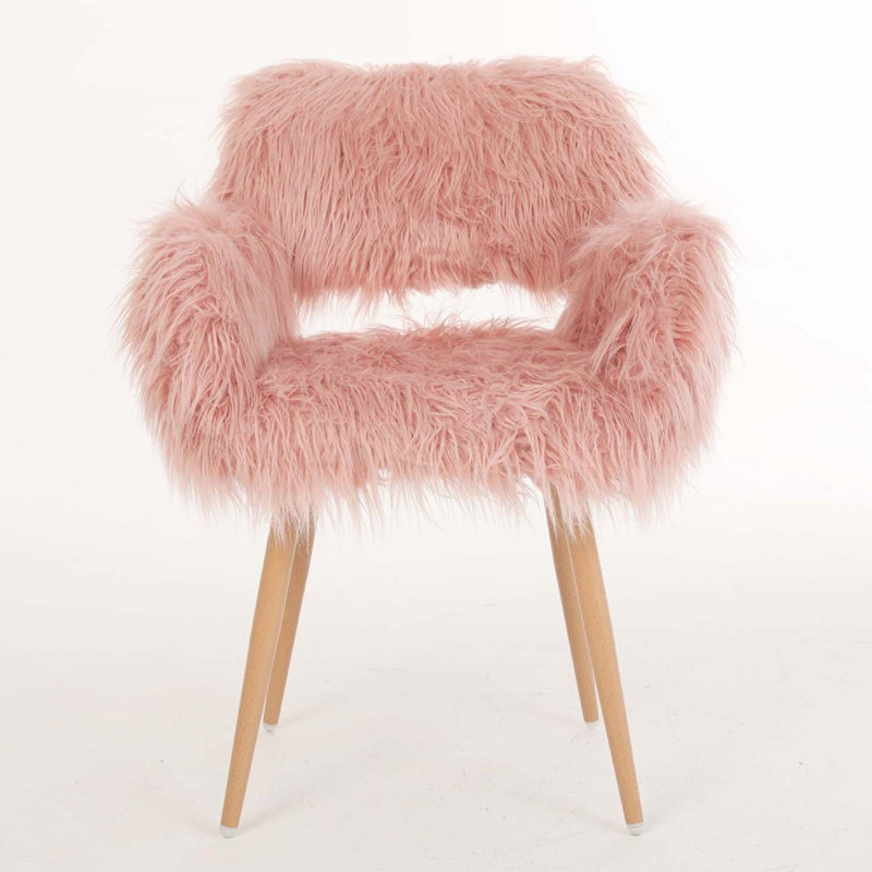 Upholstered Make up chair, Pink Faux Fur
