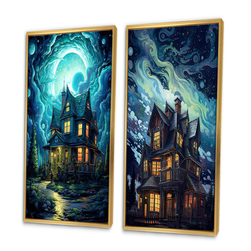 «Night's Keep», 2 pièces sur toile, H 40 po x l 40 po, Encadrement doré