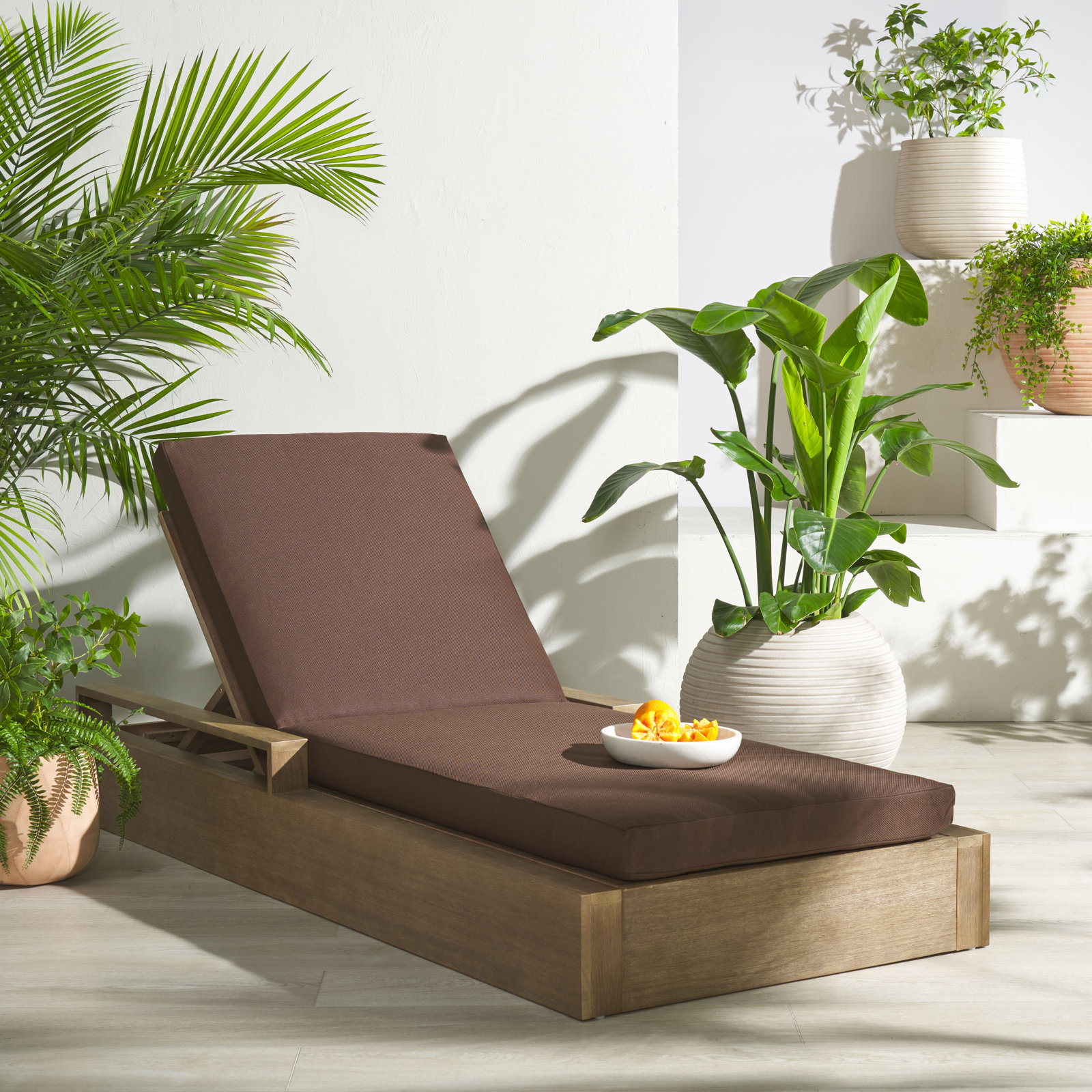 Azul 78" Eucalyptus Patio Chaise Lounge, Dark Brown