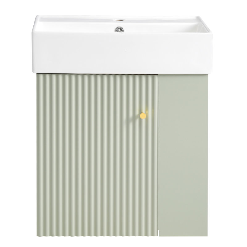 Meuble-lavabo flottant moderne de 21,6 po avec lavabo en céramique - parfait pour les petites salles de bain, rangement à droite