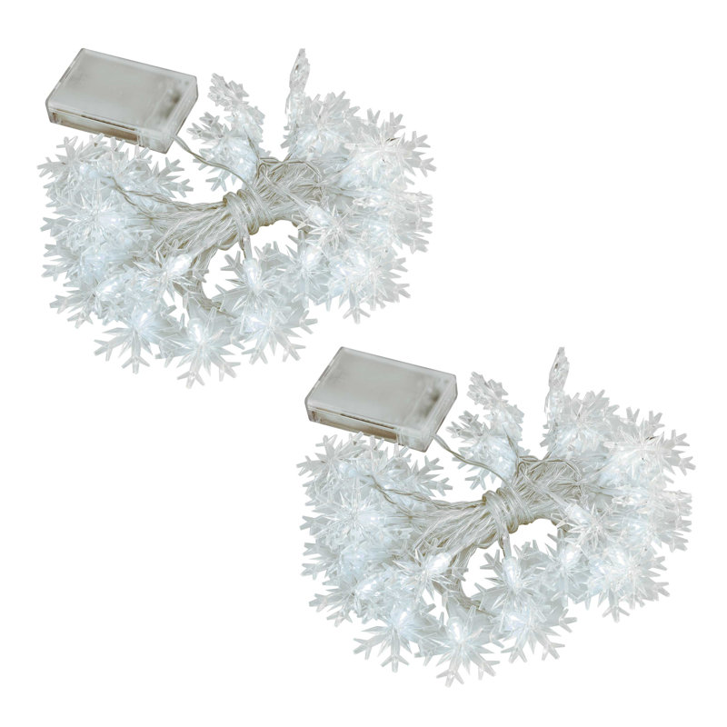 Battery Operated LED Mini Snowflake String Lights - 2 Piece