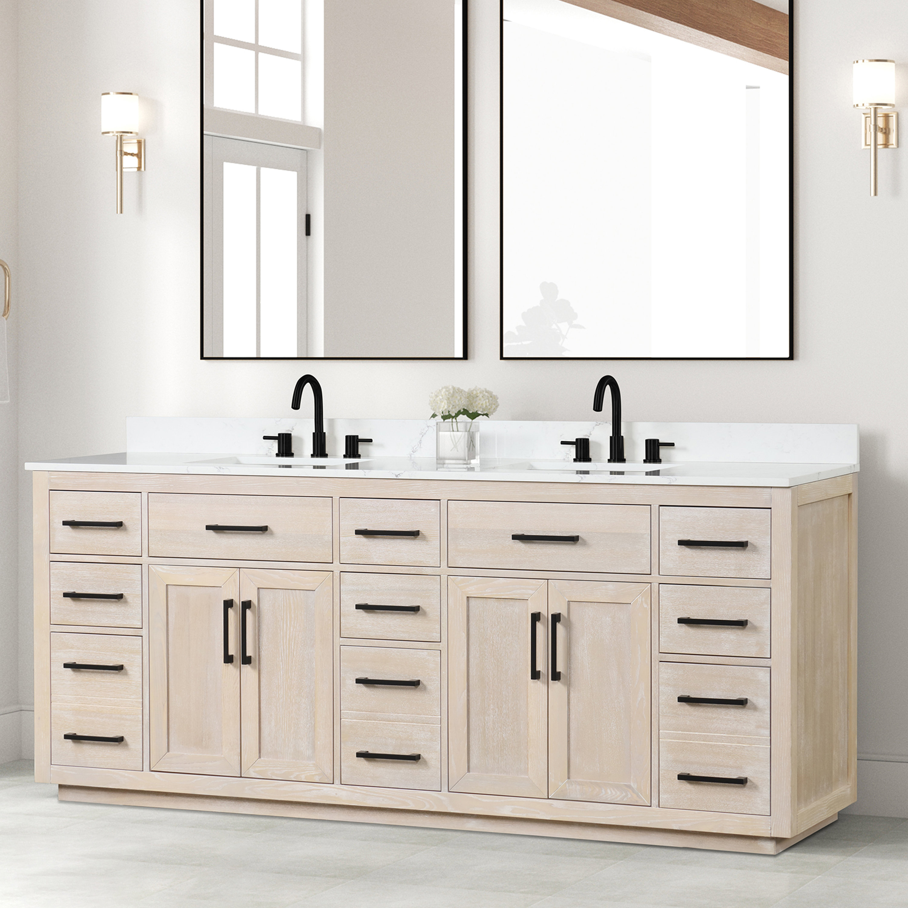 HBEZON 84'' Double Bathroom Vanity with White Quartz Top | Wayfair