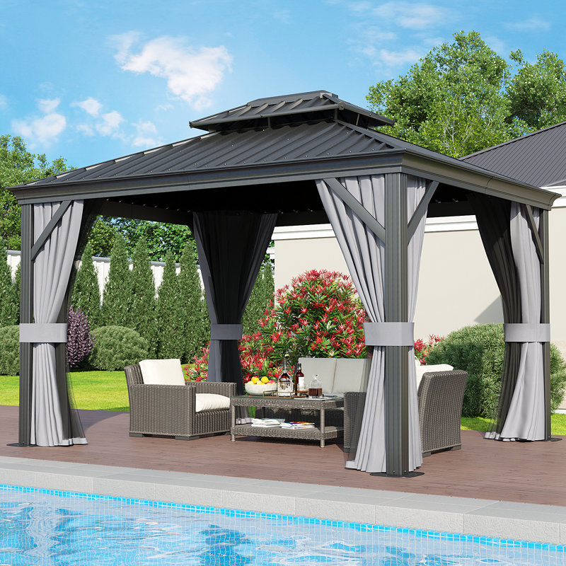 Metal Patio Gazebo, 9.3 Ft. H x 12 Ft. W x 10 Ft. D