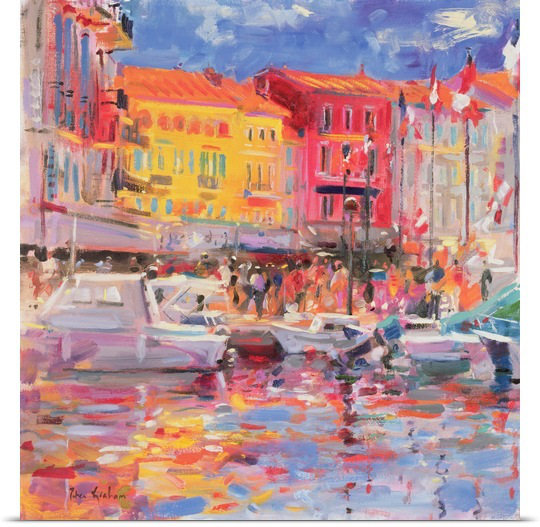 «Anjuman Le Port de St Tropez, 2002» par Peter Graham, reproduction d'art, H 24 po x l 24 po x P 1,25 po, Toile