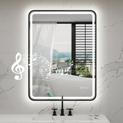 Frame LED Bathroom Mirror with Dual Bluetooth, Front & Back Light, Anti-Fog, 3 Color Temperature & Dimmable Light, IP54 Waterproof, ETL Certified