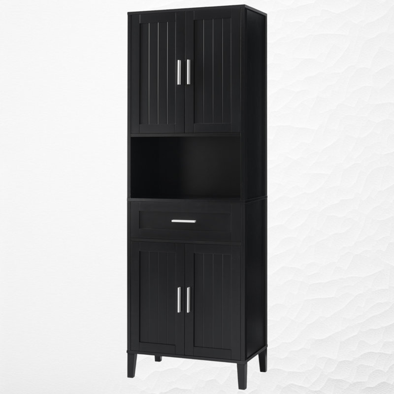 Freestanding Bathroom Vanity Cabinet with 2 Adjustable Shelves, Black