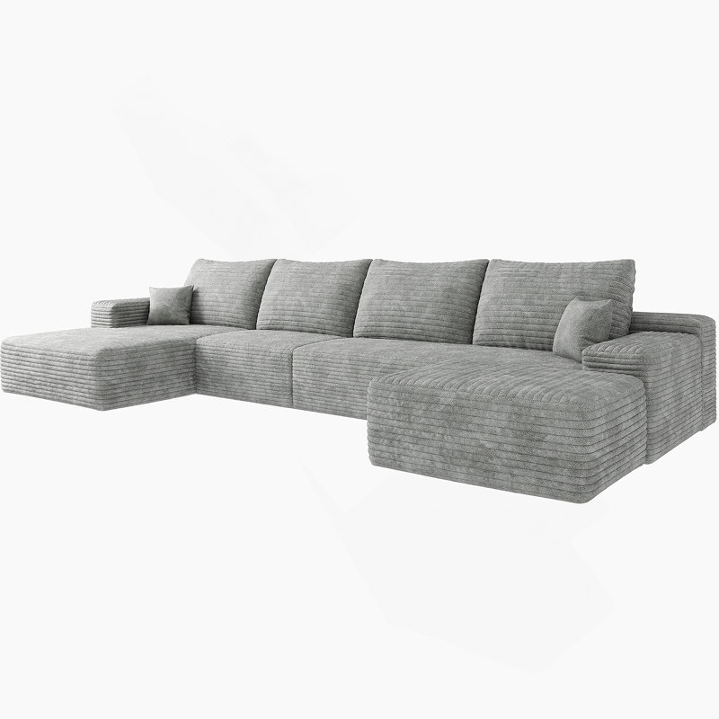 Canapé confortable en forme de U avec repose-pieds, idéal pour la détente dans le salon, Gris