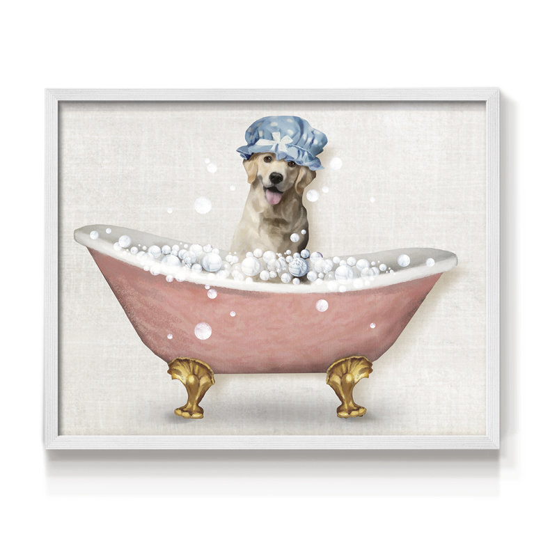 Bath Dogs III -Framed Print - Restickable, H 11 po x l 14 po, Blanc