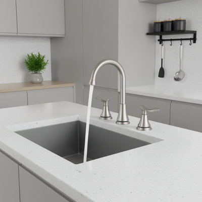 Brushed Nickel High Arc Widespread Bathroom Faucet With Pop-up Drain Assembly & Supply Hoses