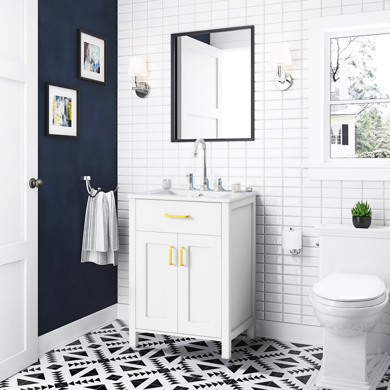 Meuble-lavabo autoportant avec comptoir en céramique, Blanc
