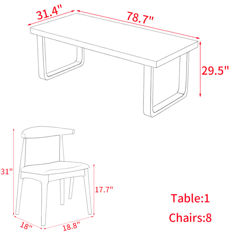 Ensemble de table de salle à manger en bois massif de style nordique, H 29,5 po x L 78,7 po x l 31,4 po