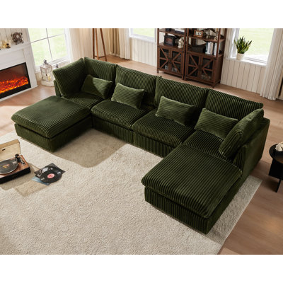 6 Seat U-shaped Sofa Modular Sofa Extra Deep Cloud Corduroy Sectional Couch With Ottoman Chaise, Fsc Certified by Mercer41