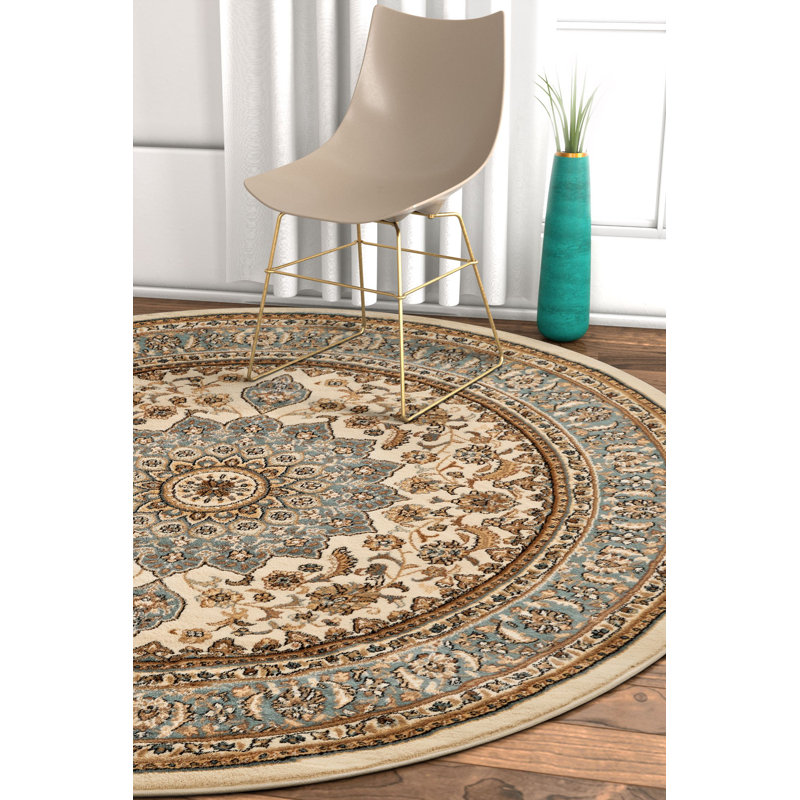 Tapis tissé à la machine ivoire Pickett, Rond 5 pi 3 po