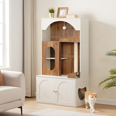 Arbre à chat avec bac à litière, meubles cachés pour litière pour chat