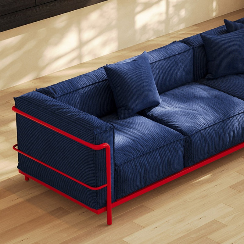 Canapé moderne à trois places en tissu de luxe moderne, Velours côtelé bleu foncé