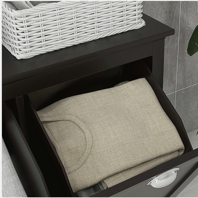 Armoire à linge double inclinable, armoire de rangement pour salle de bain avec panier à 2 compartiments, armoire de plancher moderne pour salle de bain
