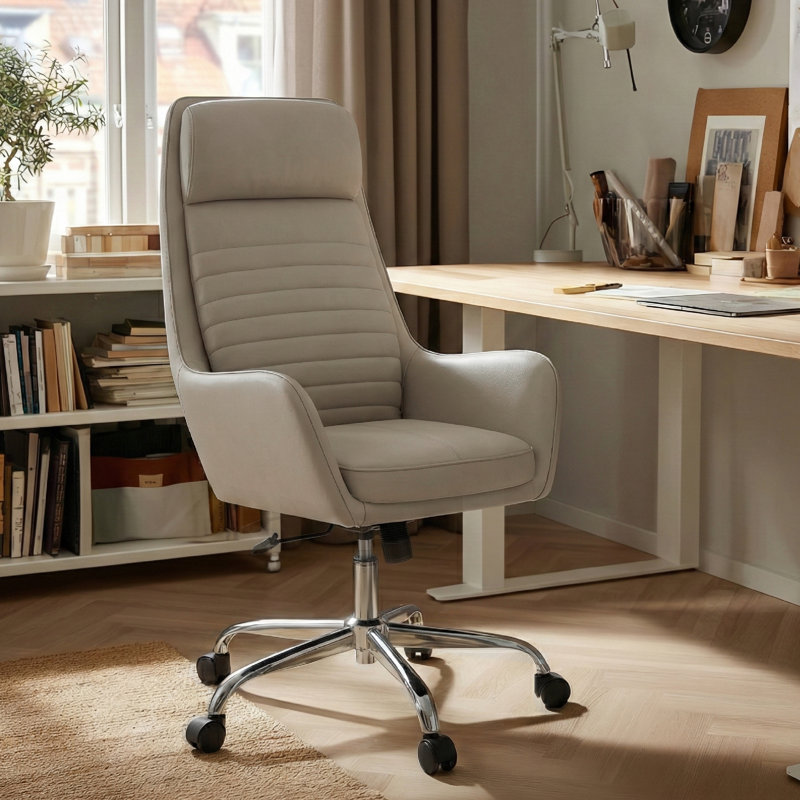 Fauteuil de bureau ergonomique à dossier haut COLAMY en cuir kaki, Kaki