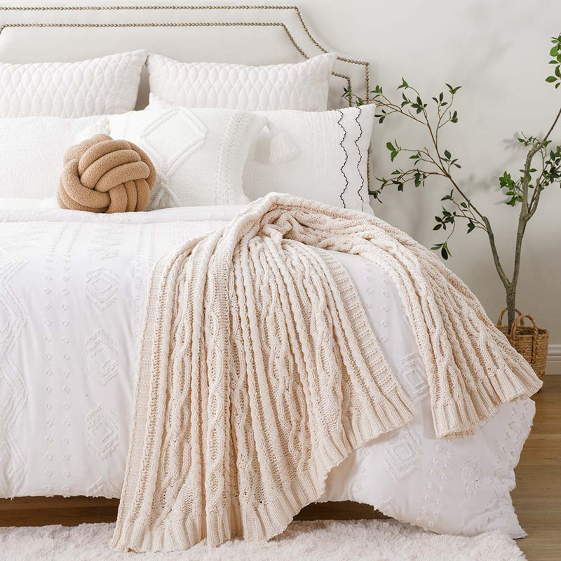 Cream Chenille Knit Throw Blanket, 51" x 67"