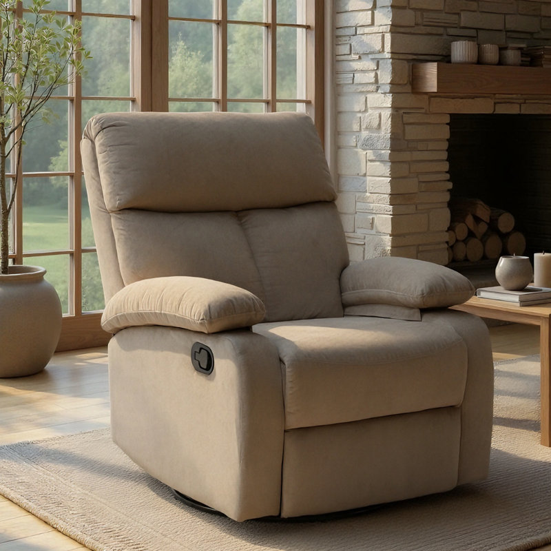 Velvet Recliner Chair,swivel Rocker Recliner,manual Swivel Chairs With Overstuffed Armsand Back,manual Ergonomic Rocking Recliner Chair For Small Living Room, Study, Rv-Light Brown