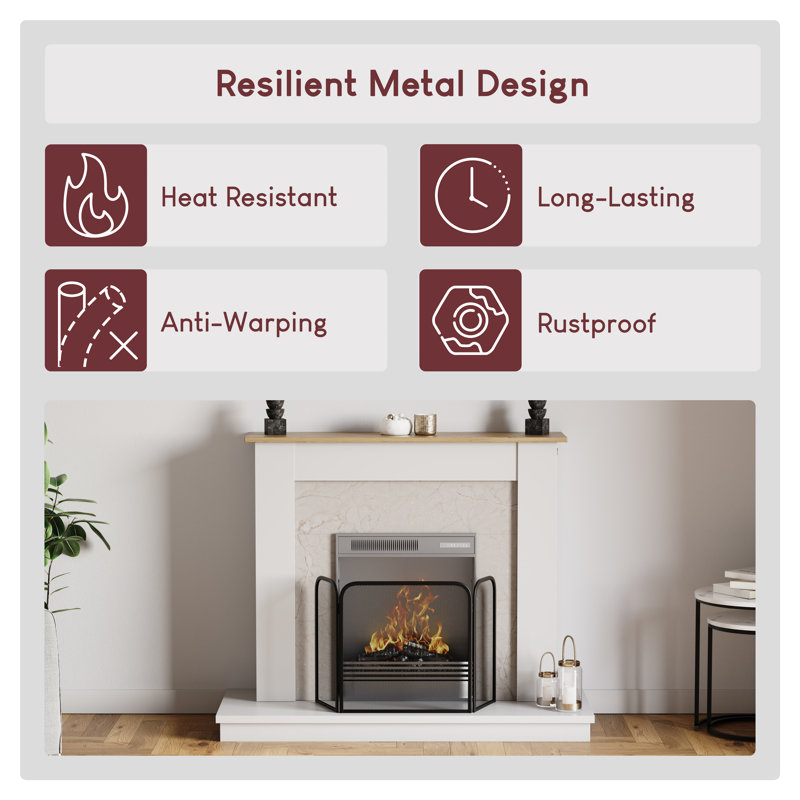 Roxby 3 Panel Steel Fireplace Screen, Black