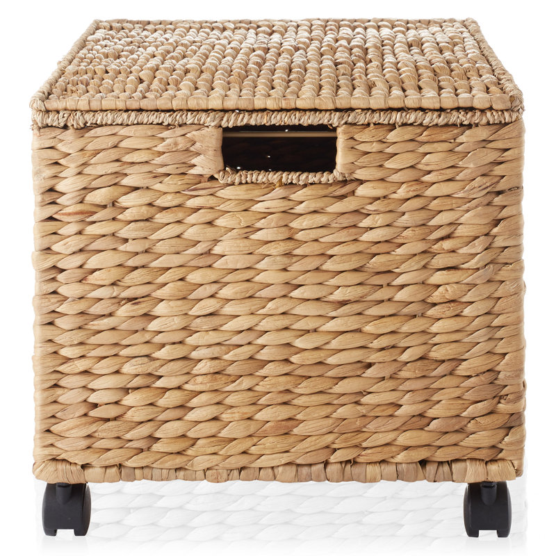 Natural Water Hyacinth Rolling Filing Cabinet with Lid