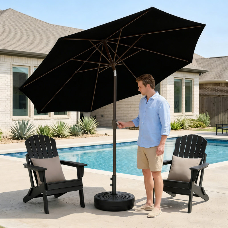 Parasol de patio 9 pi avec base, Noir