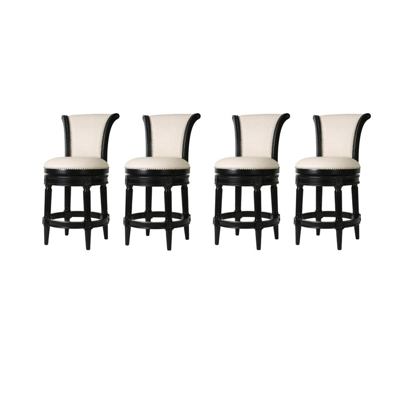 Tabouret de bar pivotant en bois massif Ted, Siège en similicuir blanc / structure en obsidien, 4