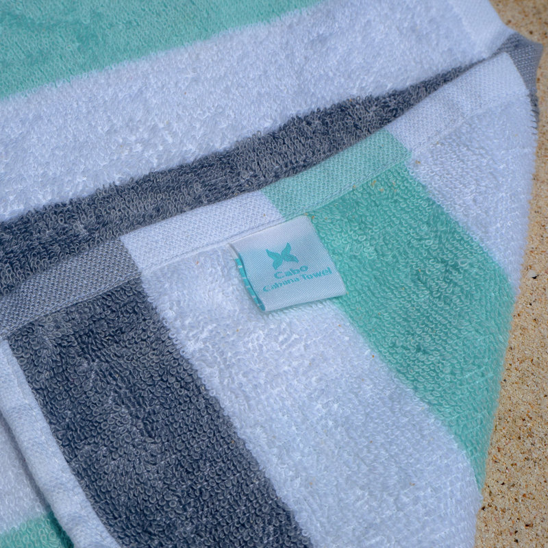 Gray and Green Striped Cotton Fade Resistant Beach Towels Set