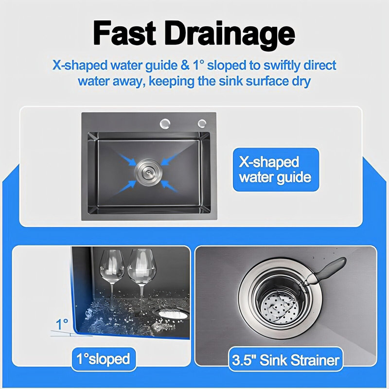 Waterfall Black Kitchen Sinks Pull Down Sprayer Pull Out Faucet W/Soap Dispenser