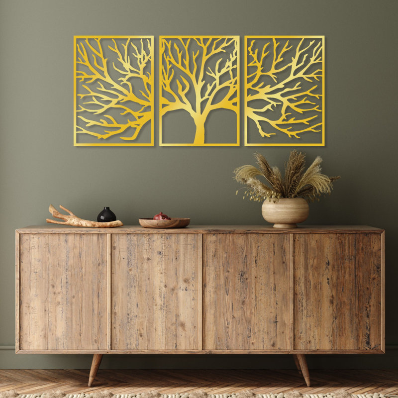 Elegant Decorative Metal Wall Accessory (3 Pieces), Gold Finish, 20.1 x 28.7 inches | Durable Metal Body, Thickness: 0.06 inches | Perfect for Home Decor, Living Room & Office, Adds a Touch of Luxury