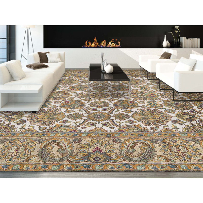Tapis ivoire et brun noué à la main de haute qualité