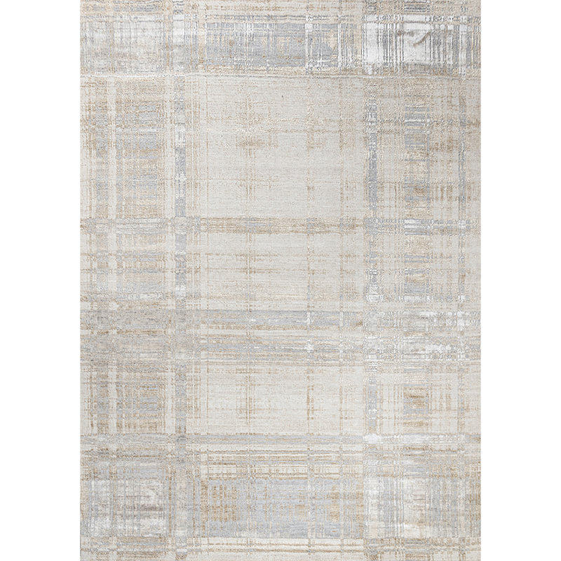 Hand Knotted Abstract Area Rug in Gray/Beige/Taupe, Rectangle 5' x 8'