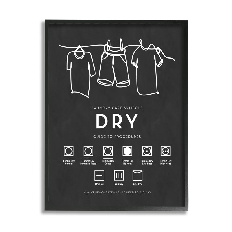 " Drying Procedure Guide Helpful Laundry Symbol Chart " by Lettered And Lined, 11" W x 14" H, Black Framed