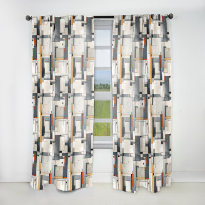 Concrete Grey Quadrants Pattern - Modern Velvet Curtain - Room Darkening - 1 Panel