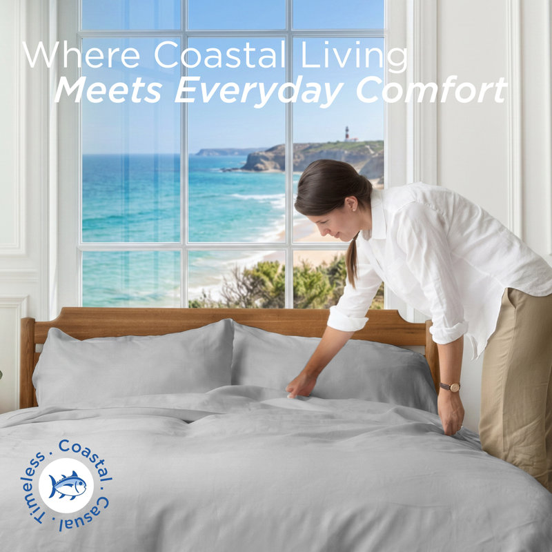 Southern Tide Cotton Twill Sheet Set, Full/Double Sheet Set with 2 Pillowcases, Gray